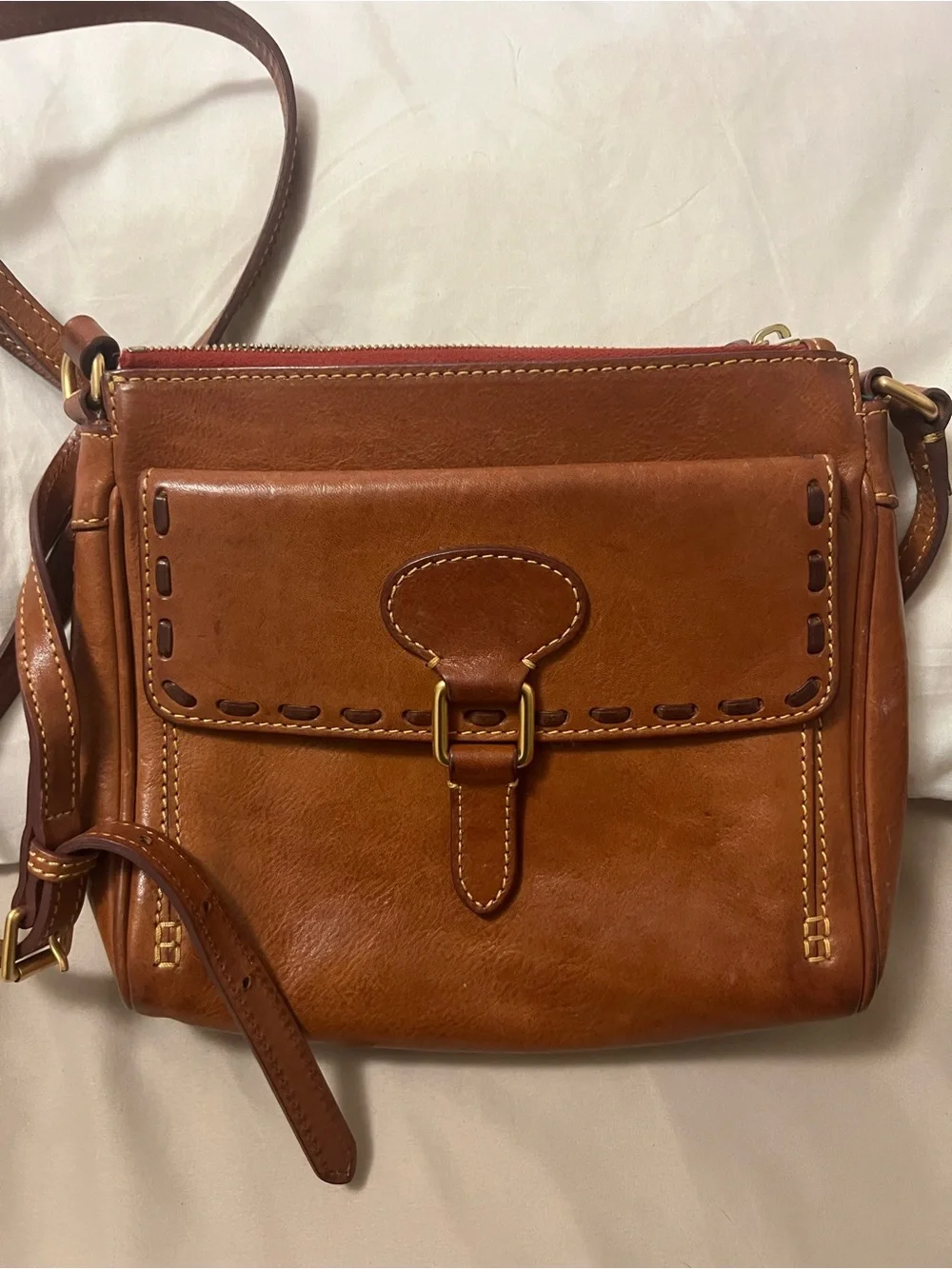 Dooney & Bourke Tan/Brown Leather Messenger Crossbody